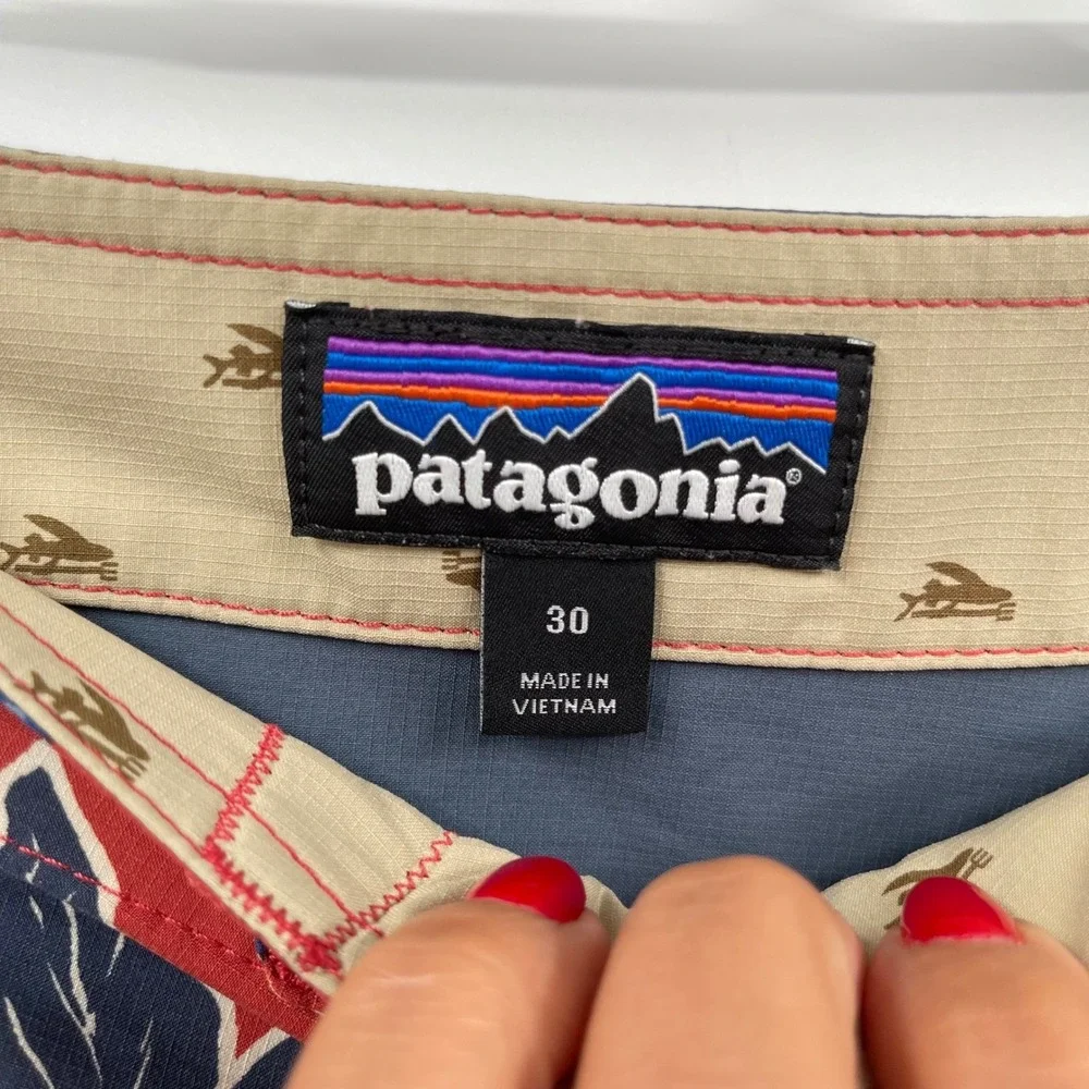 Patagonia Mens‎ Floral Swim Trunks Shorts Size 30 Red Blue Drawstring